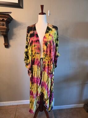 Romantic Gypsy Women's Tie-Dye Kimono Coverup Robe Kaftan Festival Boho Hippie